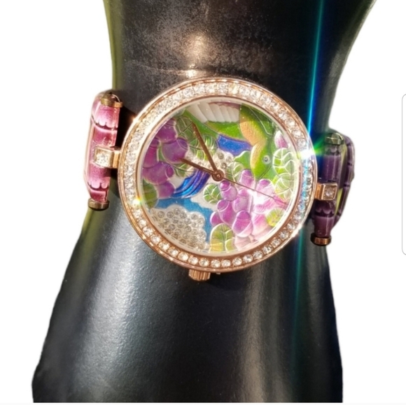 STRADA HUMMINGBIRD & FLOWERS WITH CRYSTAL LADIES WATCH - Picture 2 of 4